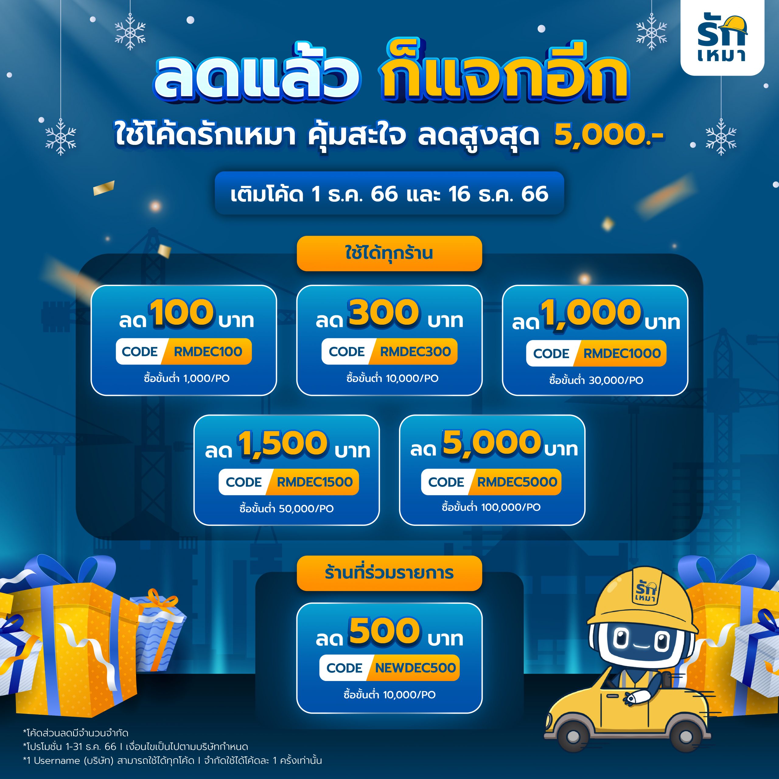 ลดแล้ว ก็แจกอีก ใช้โค้ดรักเหมา คุ้มสะใจ ลดสูงสุด 5,000.-
